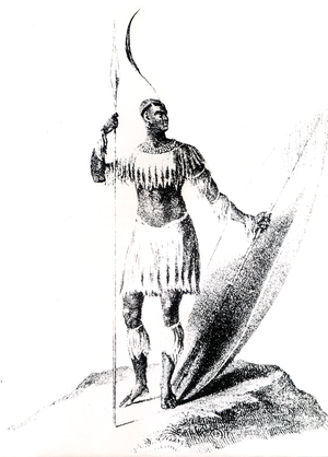 Sjaka, koning van die Zoeloes, volgens 'n skets van Lt. James King, 'n Port Natalse handelaar.